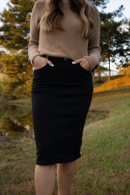 26” Black Denim Skirt