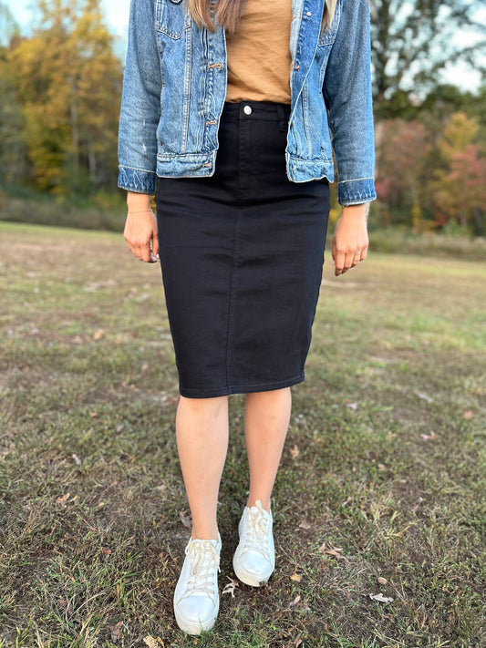 24" Black Denim Skirt